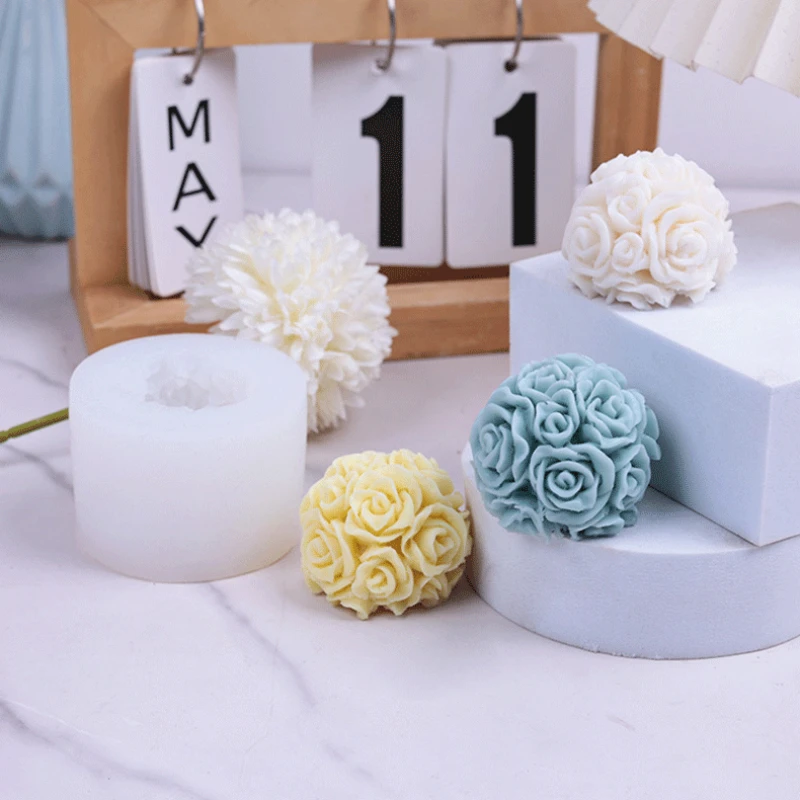

Rose Ball Silicone Candle Mold Valentine's Day Flower Bouquet Gypsum Plaster Soap Molds Home Decor Luxury Unique Wedding Gifts