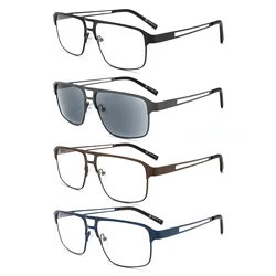 Men's Metal Frame Blue Light Reading Glasses with Magnifier Lens - +50 (4Pack mix color)