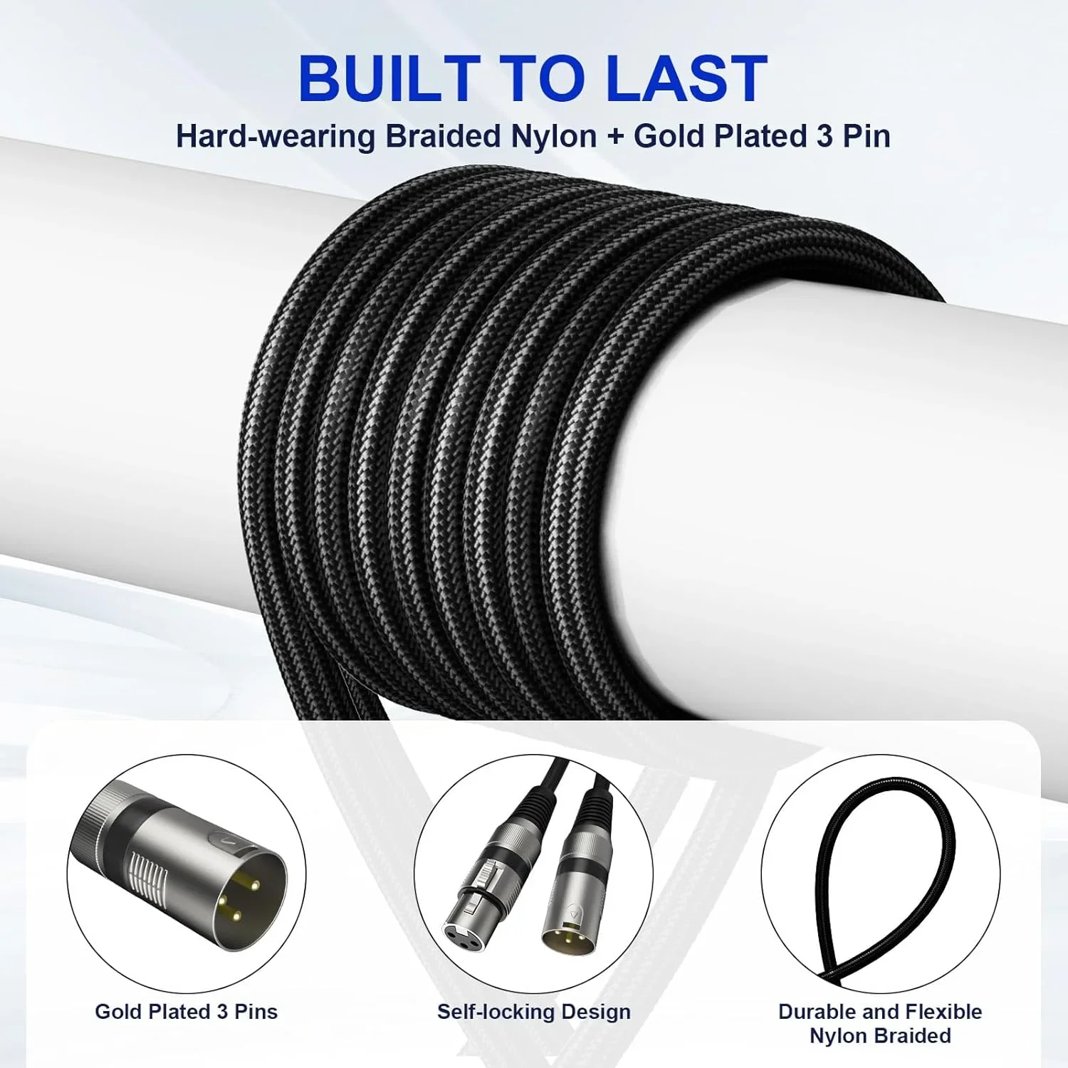 XLR-XLR 마이크 케이블, XLR 수-암 균형 마이크 케이블, 앰프 믹서 스피커 녹음 스튜디오 등용, 4 팩, 3 핀