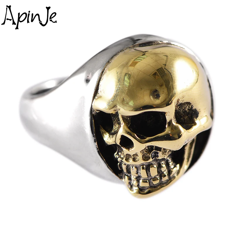 

Apinje Vintage 925 Sterling Silver Handmade Side Domineering Skull Ring for Men Hip Hop Rock Bike Boy Man Jewelry
