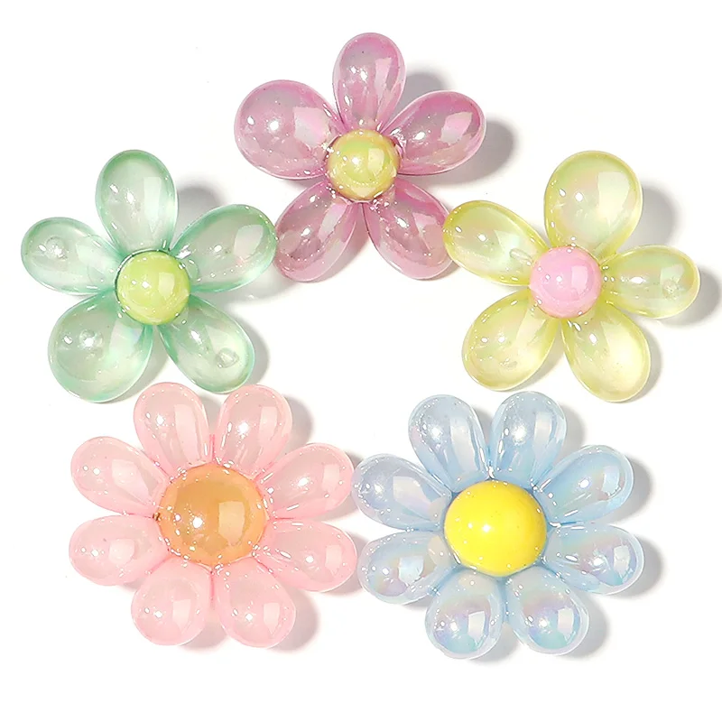 Colorful Acrylic Flower Beads - 5-Piece Set for Jewelry Crafting & DIY Accessories