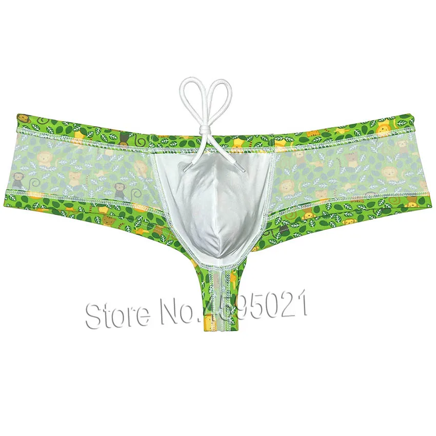 Men's Cheeky Boxer Colorful Soft Swimwear Board Surf Swim Bikini Drawstring Skimpy Swimsuits