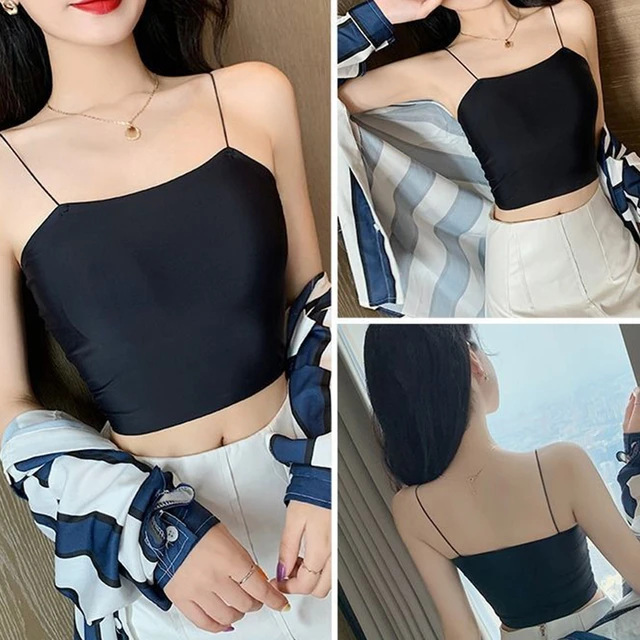Sexy Women Solid Color Spaghetti Straps Slim Camisole Crop Top Bottoming  Blouse Vest strap top shirt bottoming shirt - AliExpress