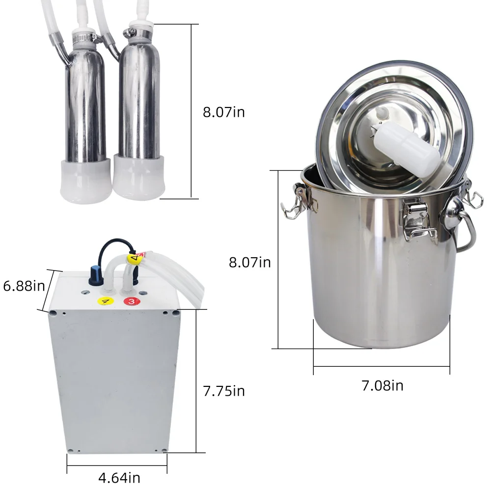 5L Electric Pulsator Milk Milking Machine For Goat Cattle Sheep Stainless Steel Milker Integrated Vacuum Pump 220V