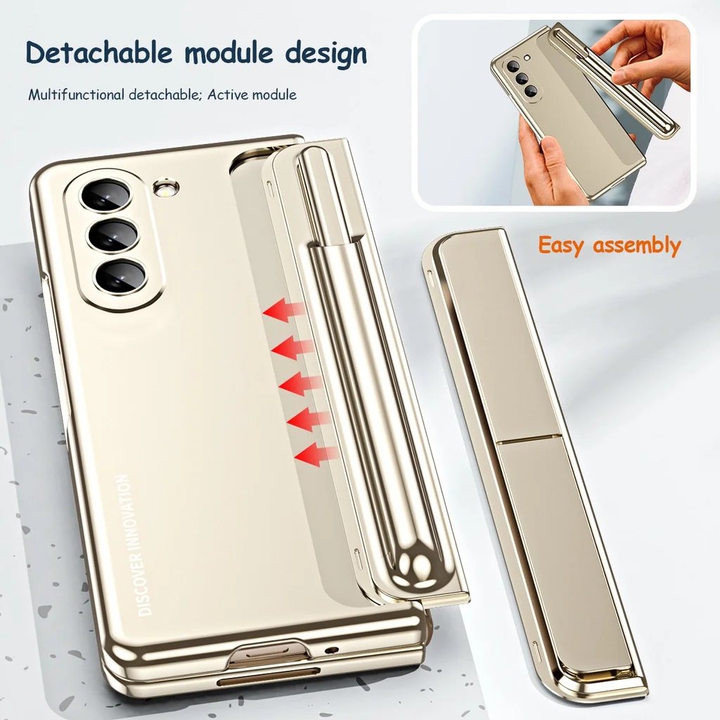2 In 1 Invisible Pen Holder Stealth Rack Case For Samsung Galaxy Z Fold 5 Fold 4 5G Case with Hinge Protective Film Cover