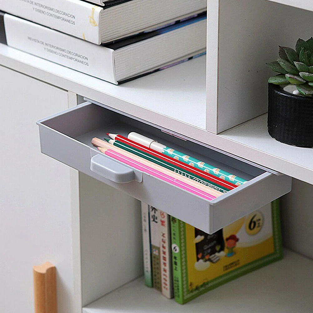 Description Picture 2 of itemSelf Stick Pencil Tray Desk Table Storage Drawer Organizer Box Under Desk Stand Self-adhesive Under-drawer Storage Sundry Boxes