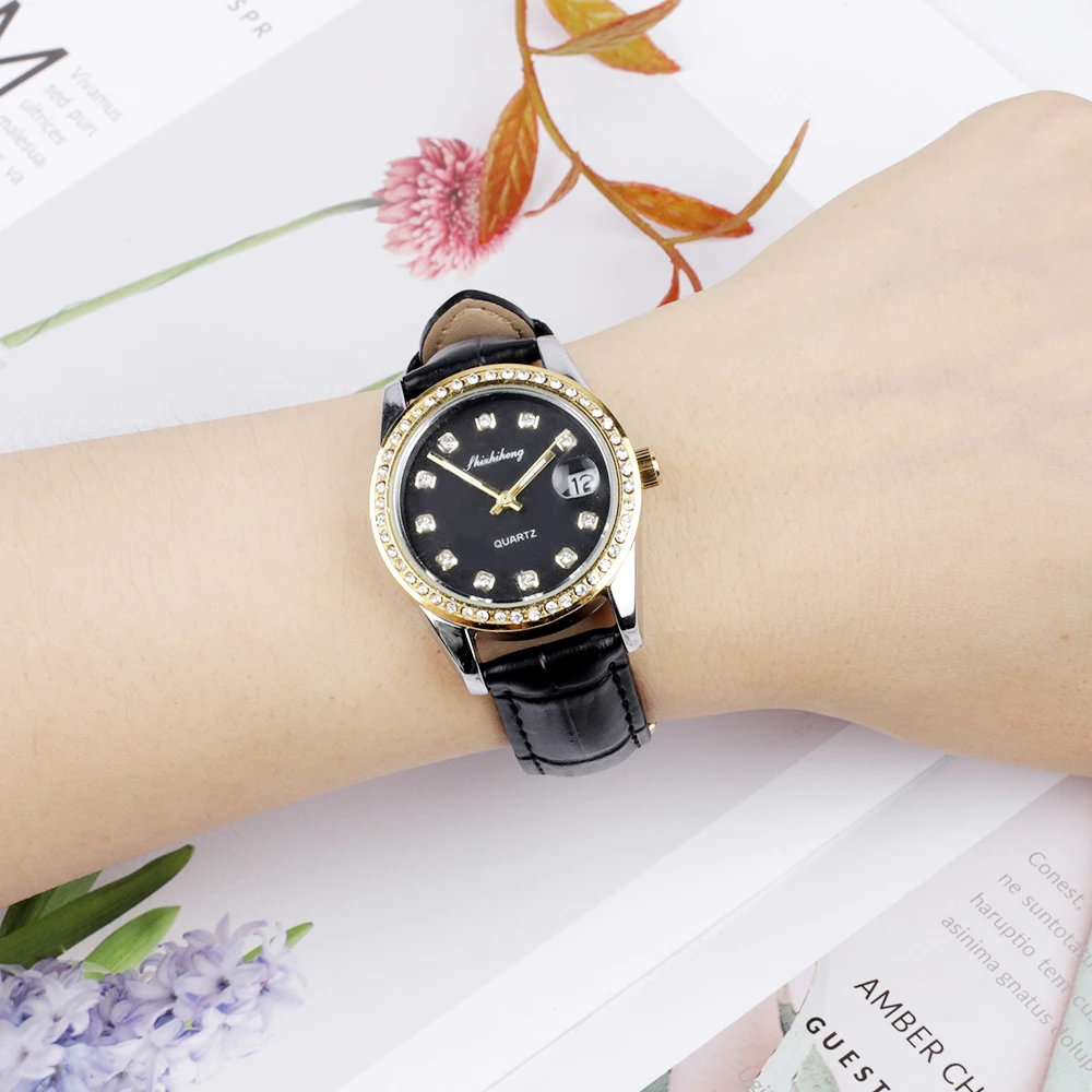 Diamond Women Watches Ladies Watch Dress Bracelet Fashion Leather Strap Gold Stainless Steel Buckle Female Crystal Wristwatch