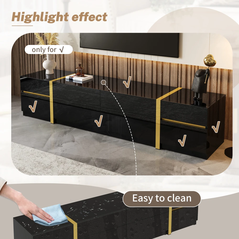 Moderner Luxus-TV-Ständer, Hochglanz-TV-Schrank, Goldene Kanten, mit Schubladen und Türen, Bietet Viel Stauraum für das Wohnzimmer – Detail 40