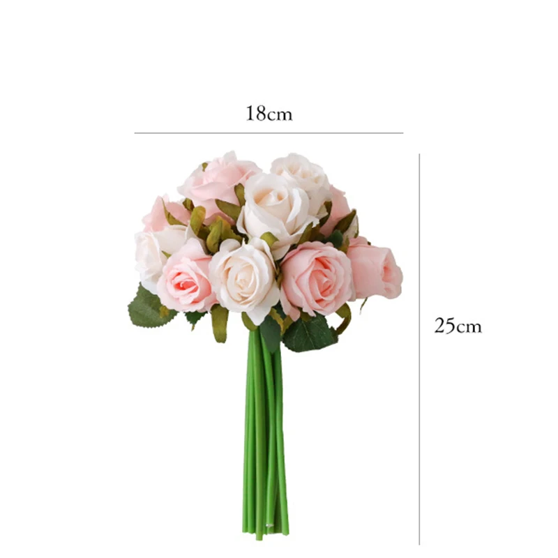 12 ヘッド人工シルクバラの花の花束ホワイトピンク結婚式ブライダル