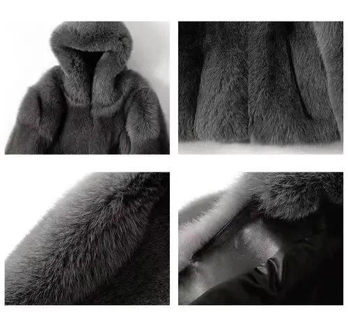 2024 New Winter Thicken Men's Fur Warm Soft Artificial Fox Plush Hoodies with Hat Fashion Light Luxury Top Coat Male Windbreaker - Image 6