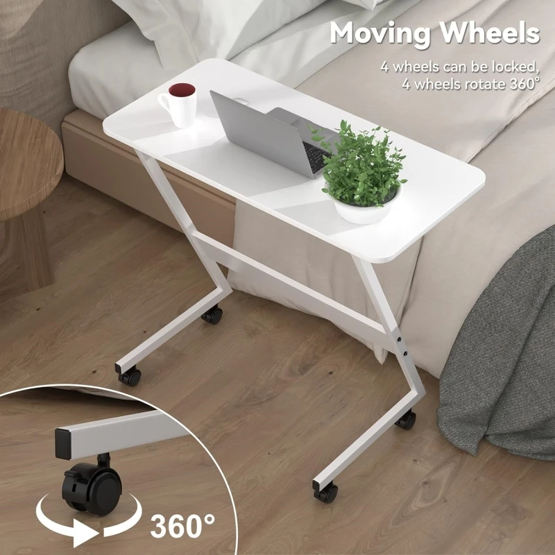 Laptop Stand Computer Desk Laptop Table With Wheels Z Side Table Wheels Desk Mobile Overbed Table 360° Rotating Table 80x40x75