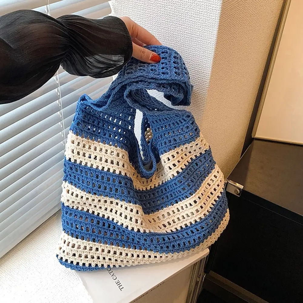 

Ажурные вязаные сумки на плечо, модные повседневные вместительные вязаные сумки, плетеные крючком сумки для женщин и девочек