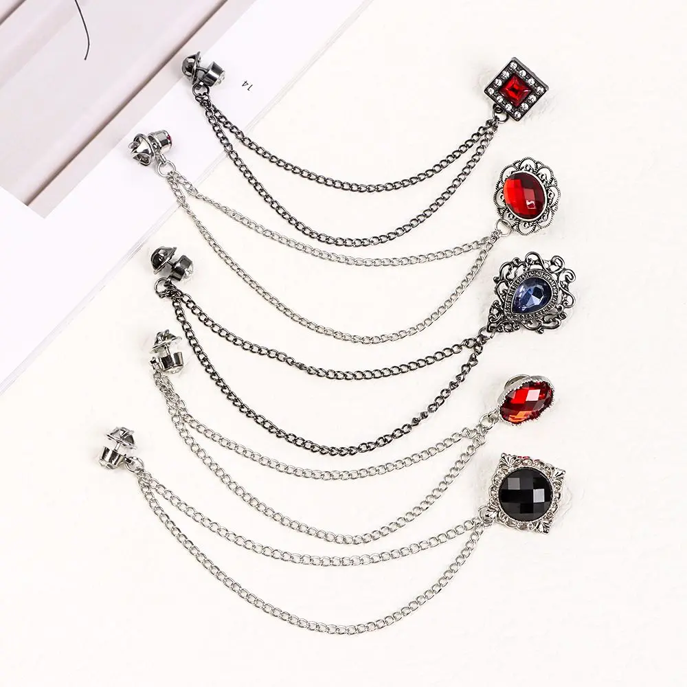 Fashion Crystal Tassel Chain Brooches Vintage Shirt Clip Chain Men Brooch Pin Rhinestone Jewelry Pendan Women Party Brooch Gift