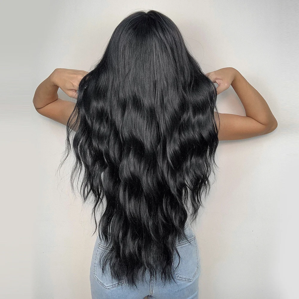Black Wave Wigs for Women Long Natural Curly Wig Middle Part Synthetic Wig Heat Resistant Hair Daily Party Use_voghion.com