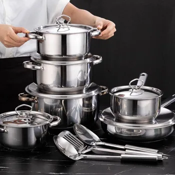 Stainless Steel Cookware Set Kitchen Cookware Set Stainless Steel Pots Pans Set with Soup Pot Saute Pan Lids for Home Cooking