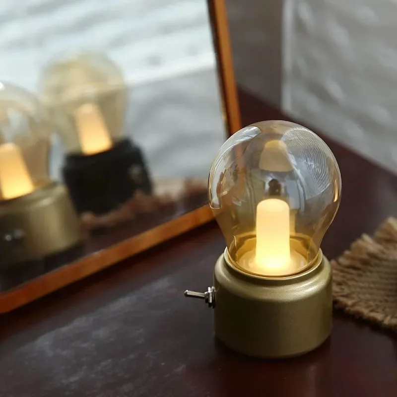 LED Night Light USB Charging Bulb Lamp Desktop Office Light Retro Bulb Shape Night Light For Baby Room Bedroom Corridor Lamp