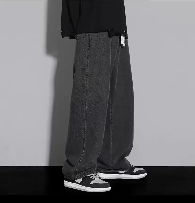 Men Jeans Mens Jeans Jeans Trousers Denim Trousers Elastic Jeans Washed Jeans Mens Casual Trousers Men's Straight-Leg Jeans Summer Thin Style Loose Fit Washing Casual Long Pants American Style Trendy Black Bell Bottoms