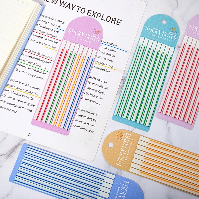

60Pcs Color Horizontal Line Stickers Transparent Fluorescent Tabs Flags Sticky Note Stationery Children Gifts