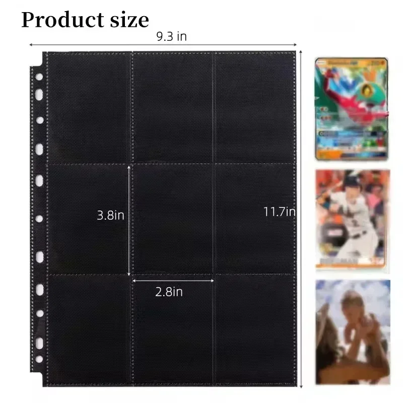 10/20/30/50PCS 11-hole Double-sided Binder for 3-ring Binders 9-pocket Side-loading Page Protectors for Game Cards Baseball Card