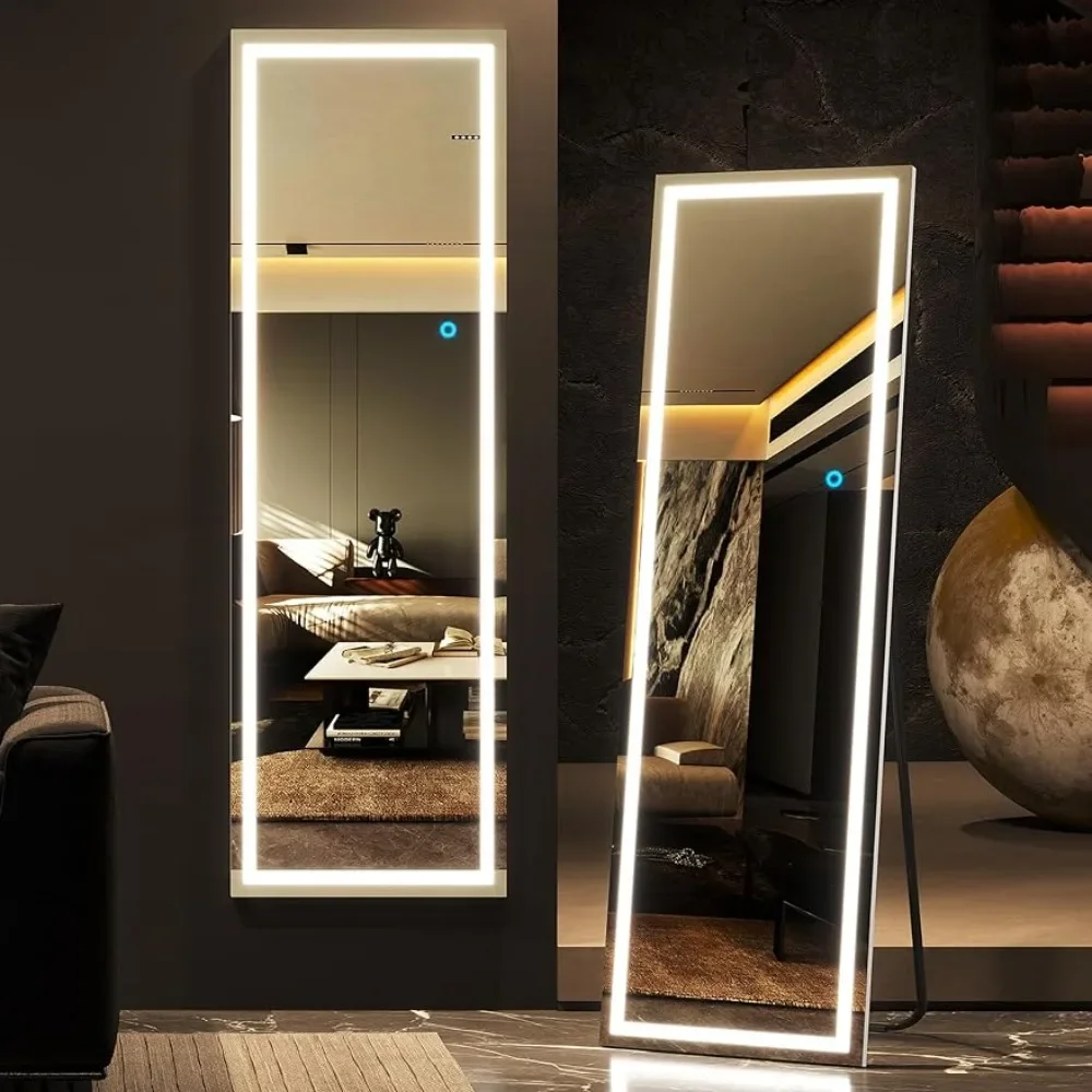 

Full Length Mirror With LED Lights Decorative Mirrors 63" X 16" Full Body Mirror 3 Color Lighting & Dimmable Brightness - White