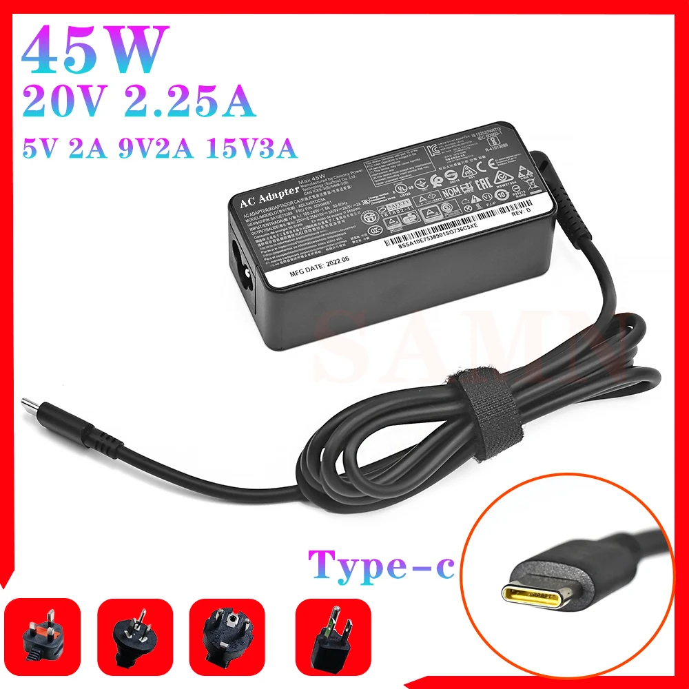 tipo Usb c Laptop ac Adapter Carregador de Alimentação para Lenovo C330 S330 C340 S340 100e T480 T480s T580 T580s E480 20v 2.25a 45w