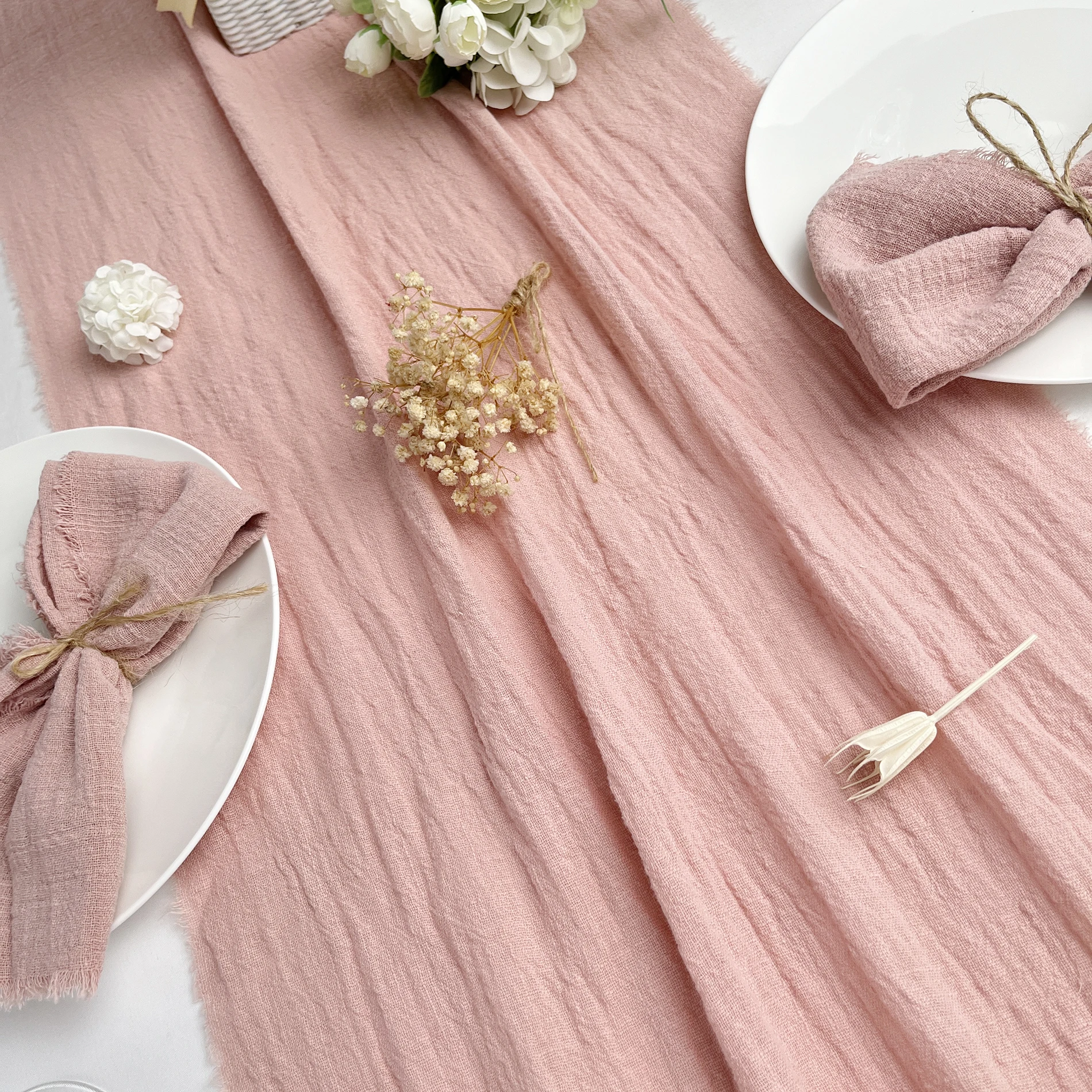 Gauze Cotton Wedding Table Runner Retro Pink Burr Texture Dining Napkins Gift Kitchen Table Runners Home Christmas Table Decor 2
