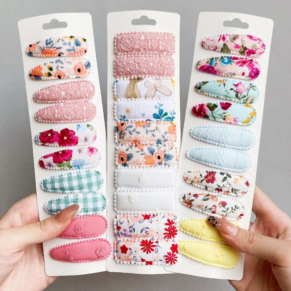 6Pcs/Set 2.2'' Women Sweet Flower Print Waterdrop Shape Hair Clips For Girls Bb Hairpin Barrettes Headwear Kids Hair Accessories