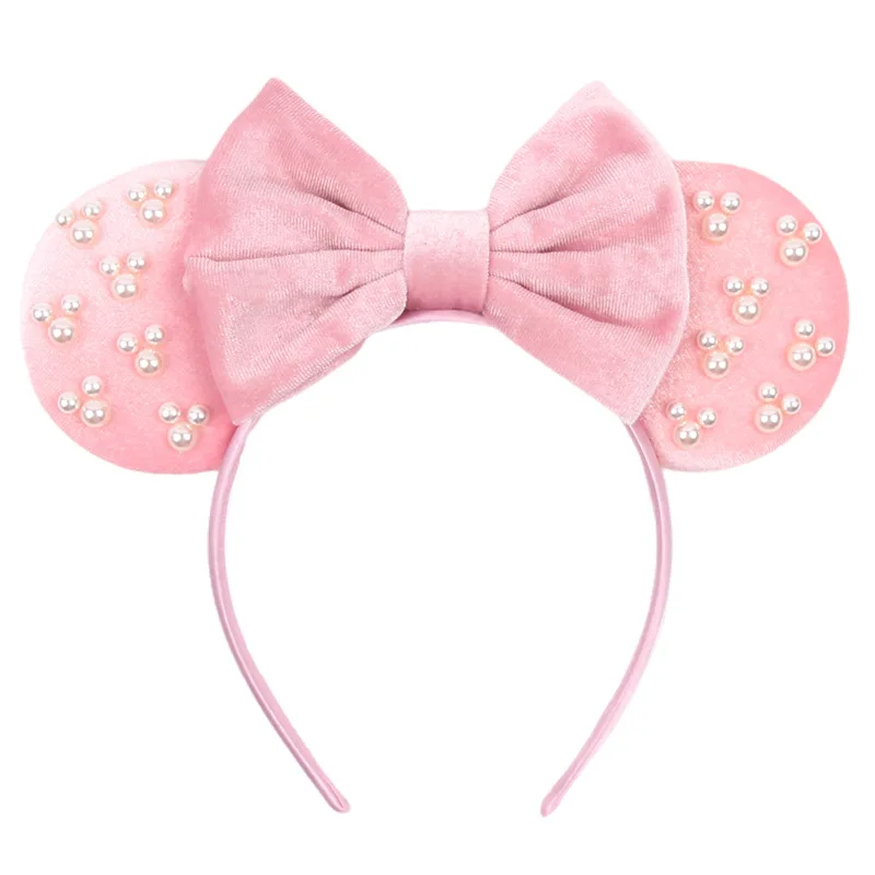 Disney Pearl Mickey Headband Children's Decorative Suede Mickey Headband Amusement Park Decorative Bow