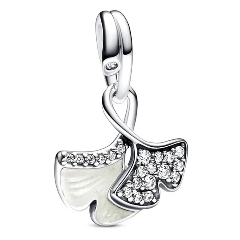 

Authentic 925 Sterling Silver Sparkling Double Gingko Leaves Dangle Bead Charm Fit Women Pandora Bracelet & Necklace Jewelry