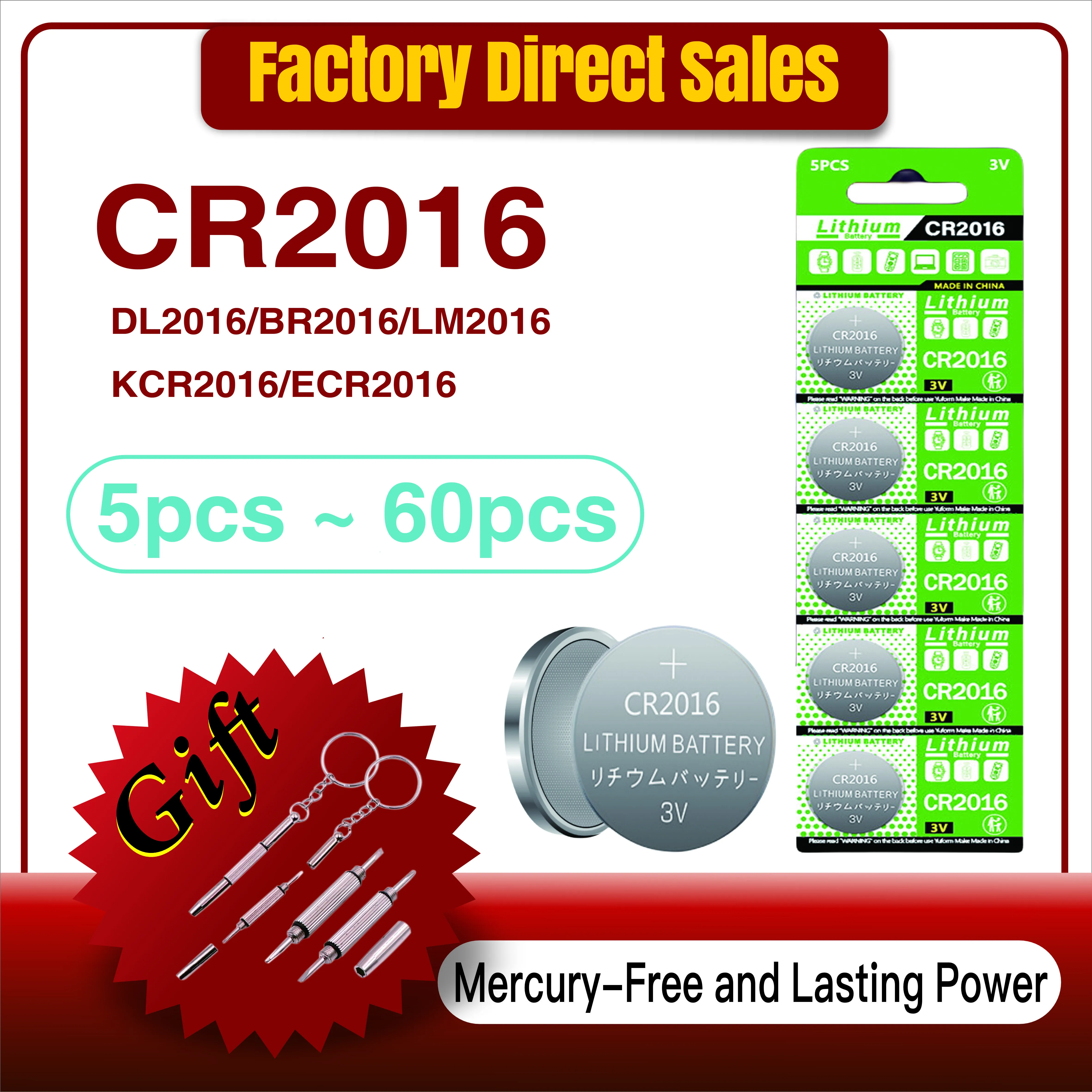 

5-60PCS 3V CR2016 Button Batteries LM2016 BR2016 DL2016 Cell Coin Lithium Battery for Car Keys Watch Electronic Toy Calculators