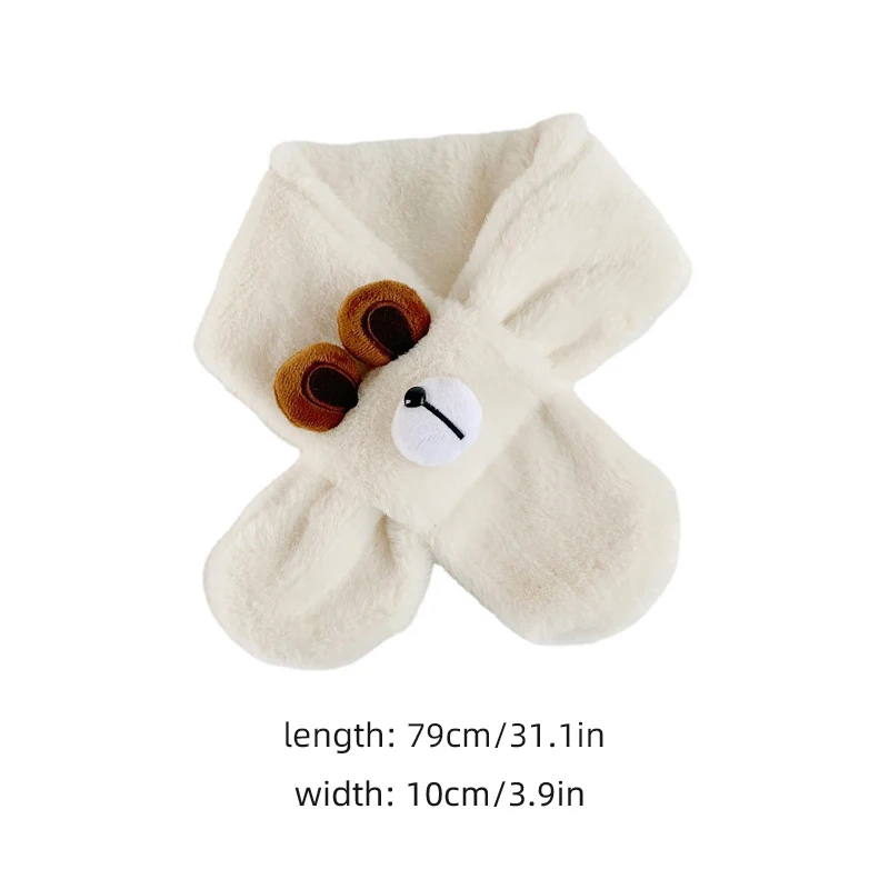 Cartoon Plush Baby Scarf Winter Faux Fur Scarves for Toddler Boys Girls Cute Bear Warm Kids Cross Neckerchief
