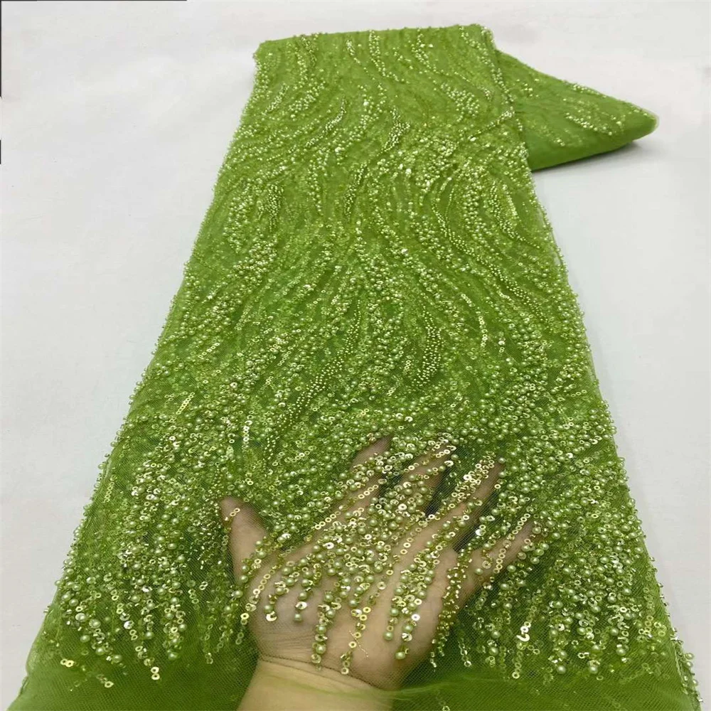 

Новейшая африканская Тюлевая кружевная ткань 2024, Высококачественная вышивка блестками, французское Тюлевое кружево из бисера для нигерийских свадебных платьев