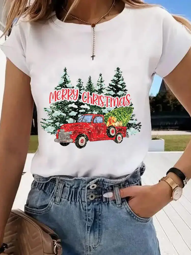 

Print Women Tee Christmas Holiday Top Fashion Lady New Year Forest Trend Cute 90s Shirt Clothing Clothes Graphic T-shirts