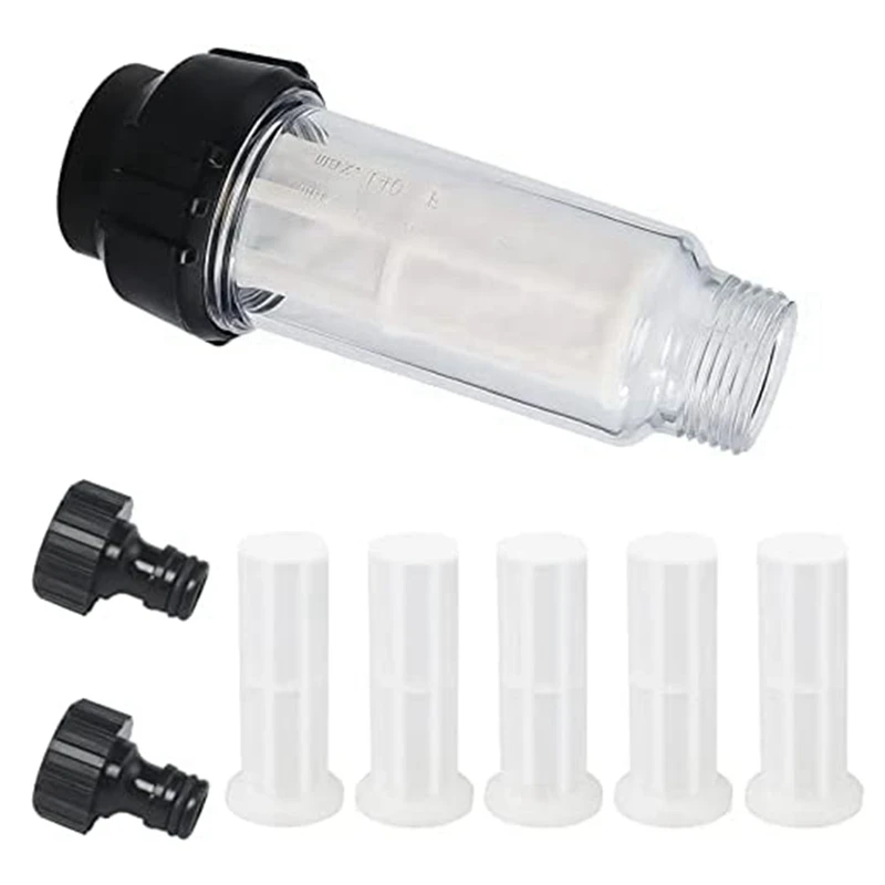 

Water Filter Garden Hose, 3/4 Inch Water Pre-Filter Water Filter Set With 5 Filter Inserts + 2 Quick Adapters