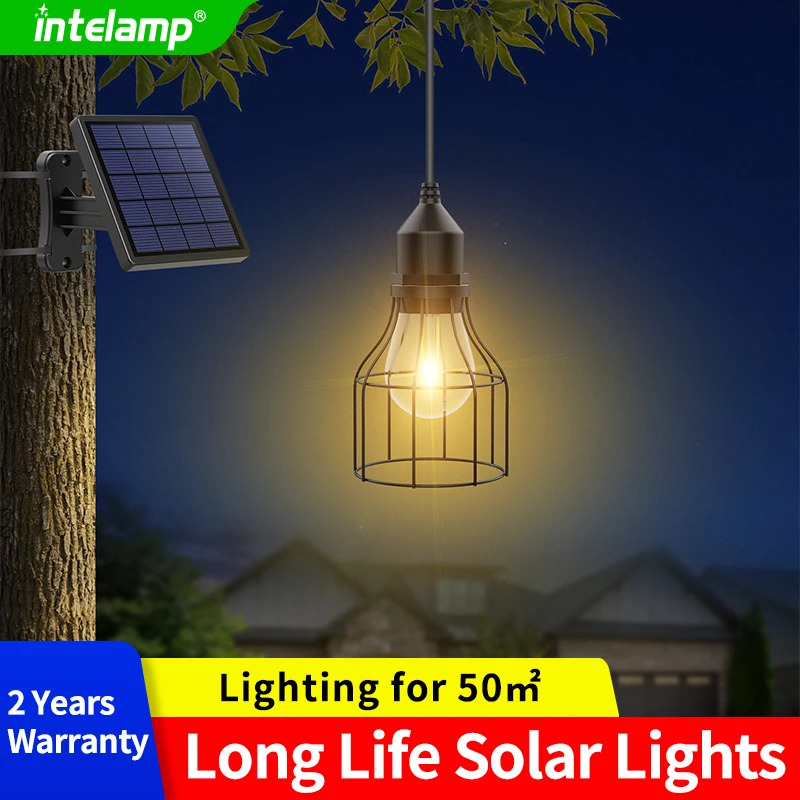 Intelamp โคมไฟแขวนพลังงานแสงอาทิตย์กลางแจ้งบ้านและสวนตกแต่งไฟแขวนพลังงานแสงอาทิตย์สีเหลืองอบอุ่น IP65 กันน้ําเปิดและปิดอัตโนมัติ 1