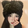Black Bear Ears Rabbit Hair Beanies Cap Y2K Autumn and Winter Fashion Versatile Cute Plush Pullover Hats for Women and Men 4