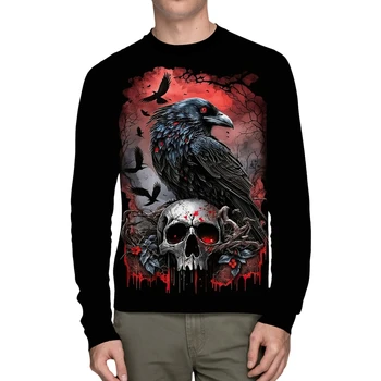 T-shirt da uomo con stampa 3D Teschio horror Graphic Autunno Inverno Stile gotico Girocollo Manica lunga Top Tema Halloween T-shirt creative 1
