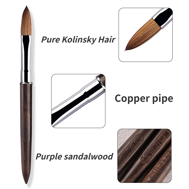100% Kolinsky Acrylic Nail Brush Purple Sandalwood Handle Crimped UV Gel Carving Pen Brush Liquid Powder DIY Nail Drawing 3