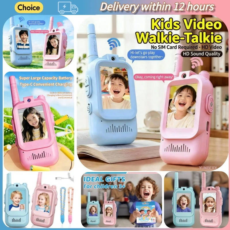 2 talkies-walkies vidéo pour enfants, charge USB, interphone haute définition pour intérieur et extérieur, jouets pour enfants, cadeaux d'anniversaire, âges 3-12 ans