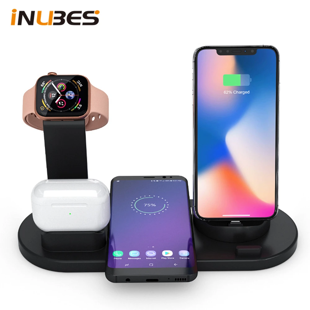 Qi 4 in 1 Wireless Charger For iPhone Charging Dock Station For Apple Watch Airpods Charger Micro USB Type C Stand Fast Charging samsung wireless charging pad