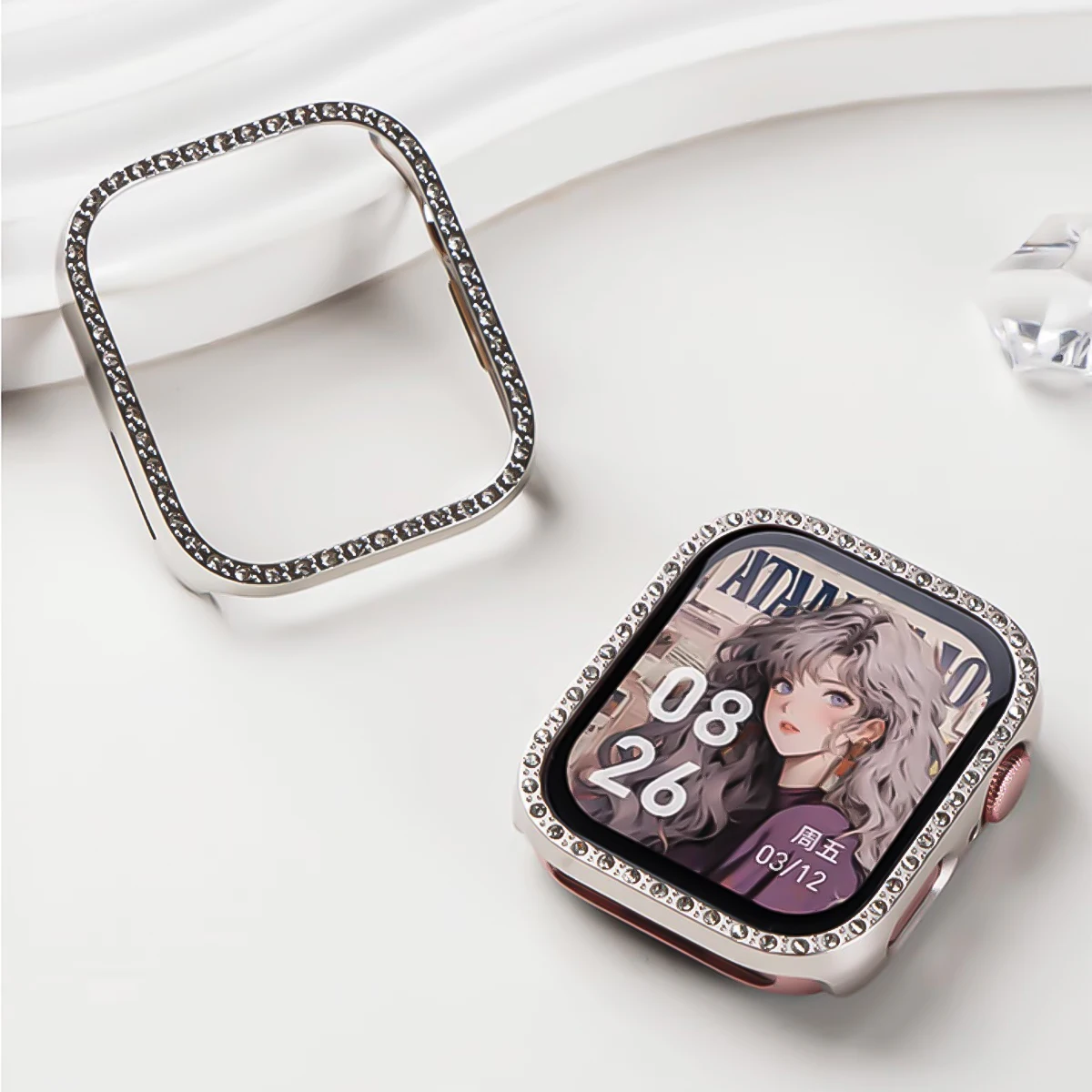 Diamond-Embellished All-Around Protective Watch Bumper Cover