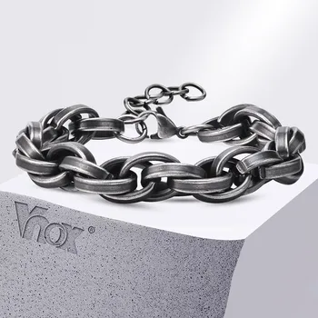 Vnox Chunky 11mm Bold Handmade Link Chain Bracelets for Men Boys, Oxidized Vintage Viking Punk Heavy Motorcycle Wristband