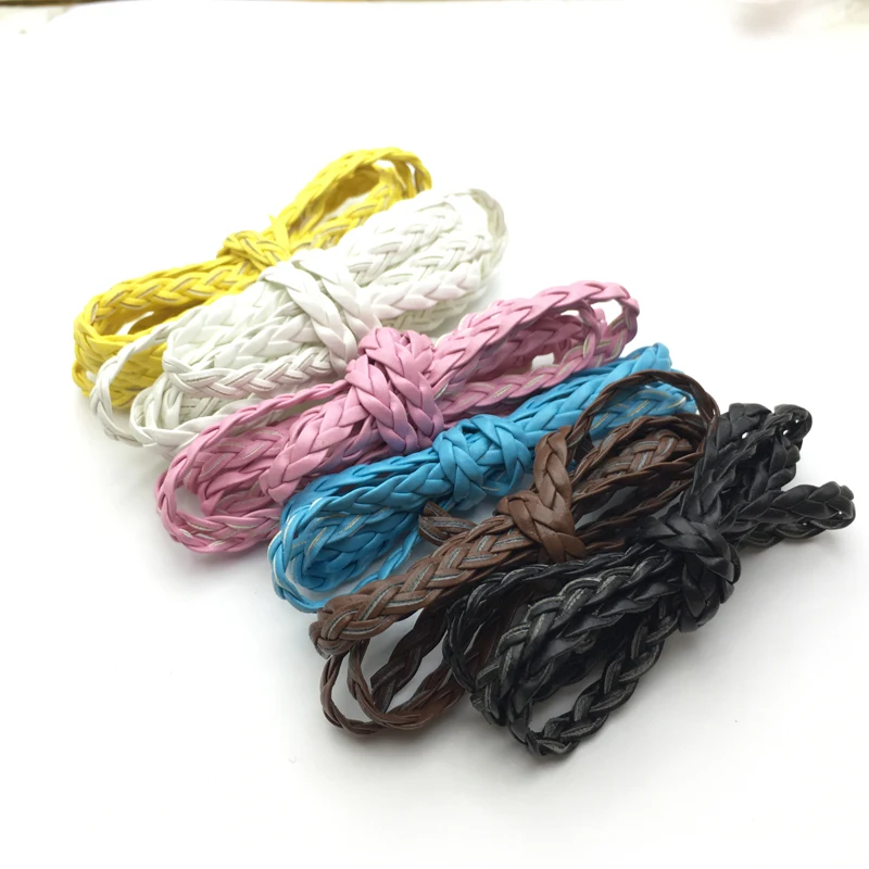 

5Meters 5mm Width Flat Braided PU Leather Cord Rope String Beading Cords For Necklace Bracelet DIY Jewelry Findings