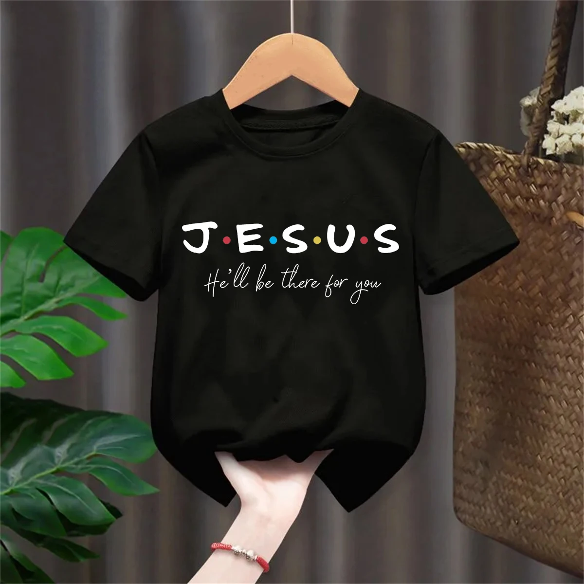 2024 Jesus I Will Be There For You Letter Print T Shirt For Girls/Boy Summer Kids Clothes Black/Pink/Red/Blue/Gray/White T-Shirt 3