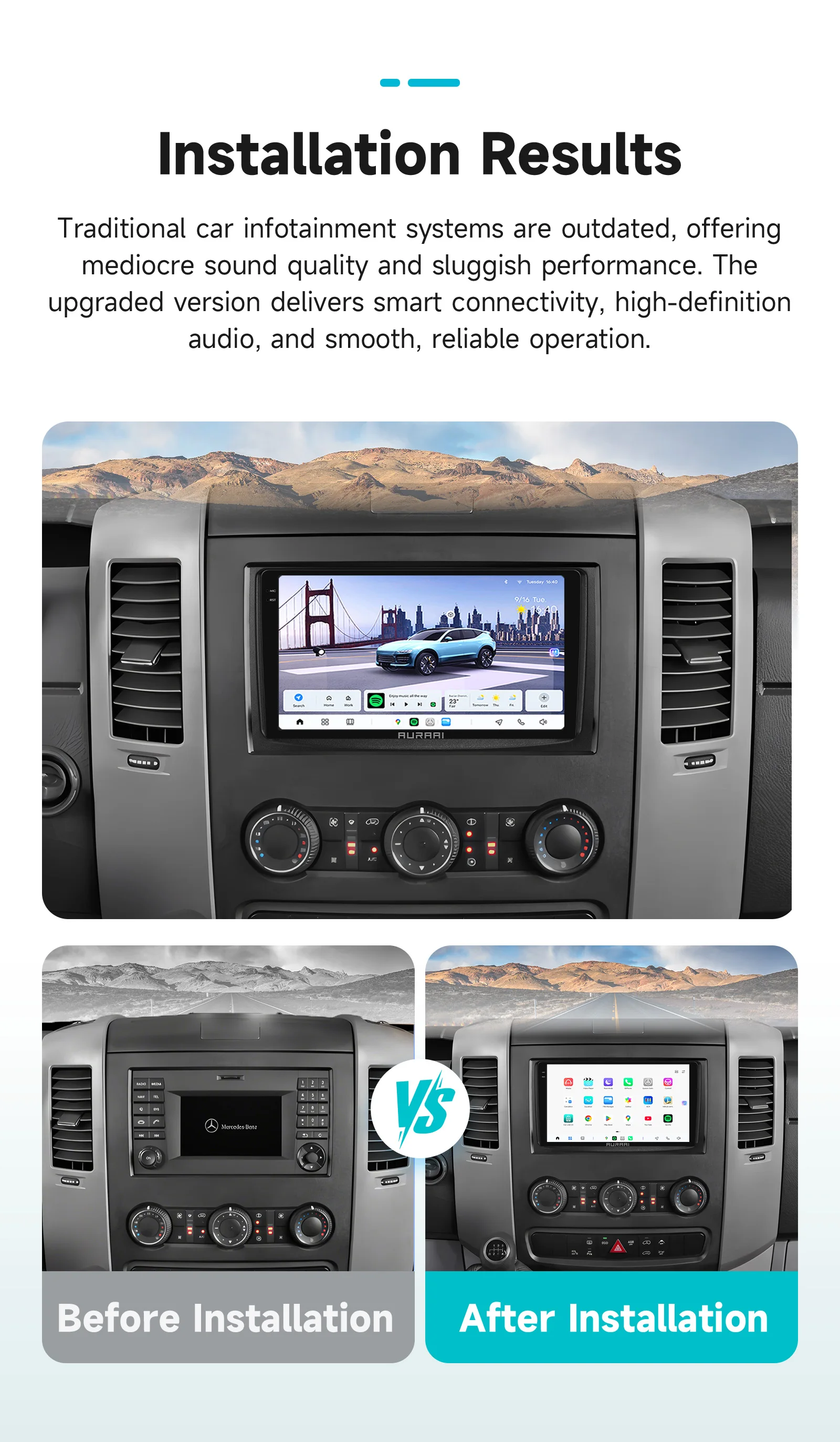 AURAAI 8+256G Intelligenter Auto-Bildschirm für Benz Sprinter VW Crafter 2006 - 2016 2K ADAS 360 Kamera Carplay Android Auto Multimedia – Detail 2
