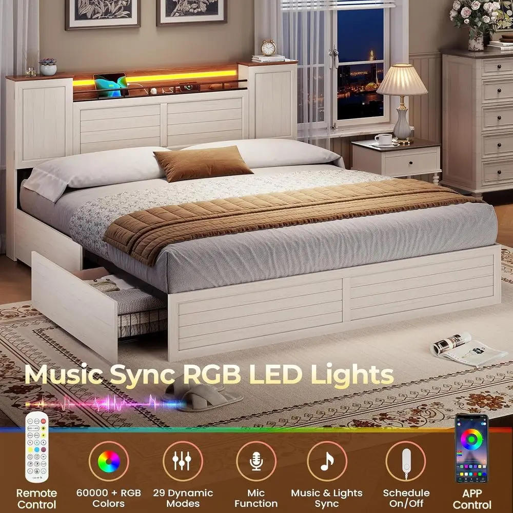 Rustic King-Size Bed with Barn Door Storage Cabinet 5