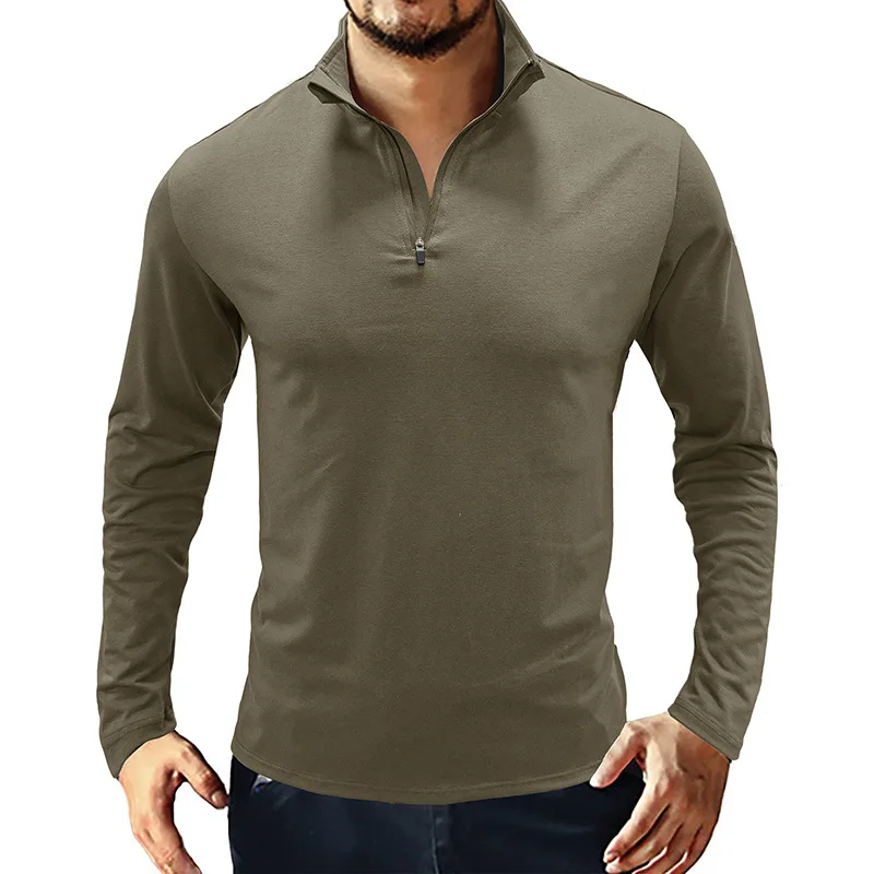 

Autumn and Winter New Men's Long-Sleeved T-shirt Men's Stand Collar Pullover Zipper Polo Shirt GD-BC