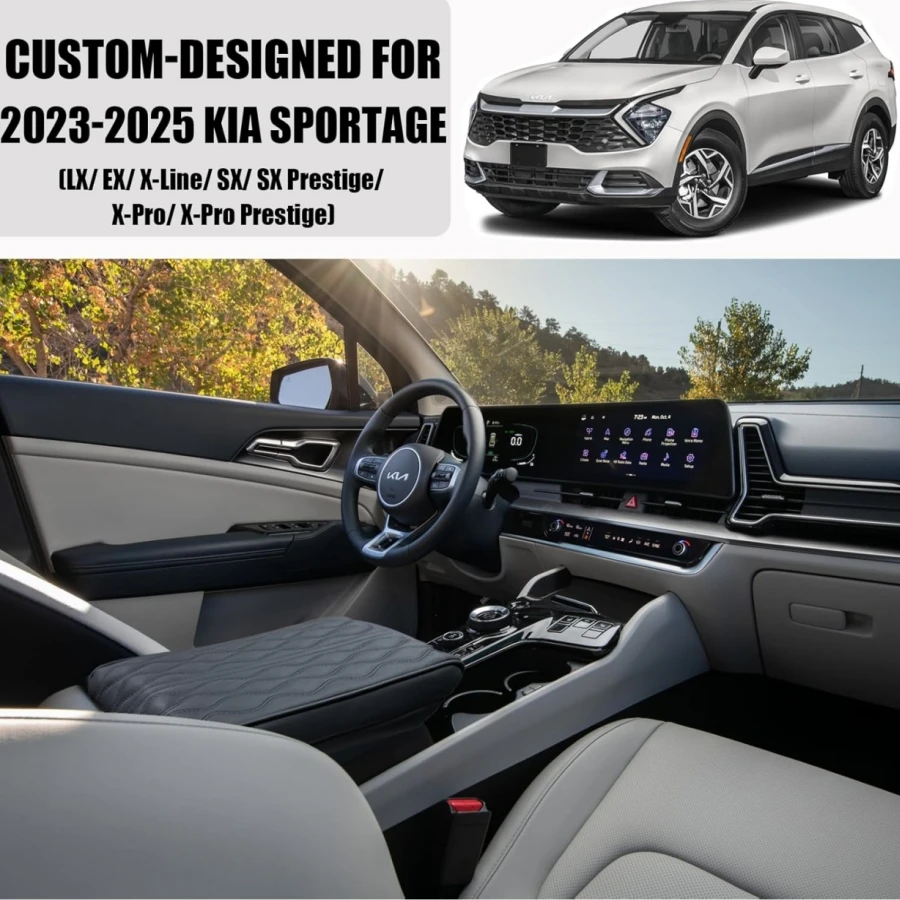 Enhanced PU Armrest Cover Pad Protector with Cushion for Kia Sportage Console Lid