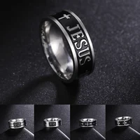 EUEAVAN Stainless Steel Jesus Cross Men Ring Black 8MM Wide Punk Hip-hop  Finger Rings Religious Christian Prayer Amulet Jewelry 1