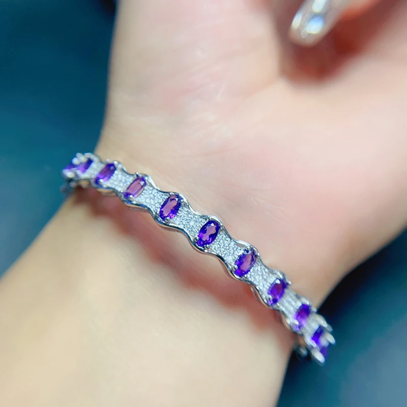 

Natural Amethyst Bracelet for women silver 925 jewelry luxury gem stones 18k gold plated free shiping items